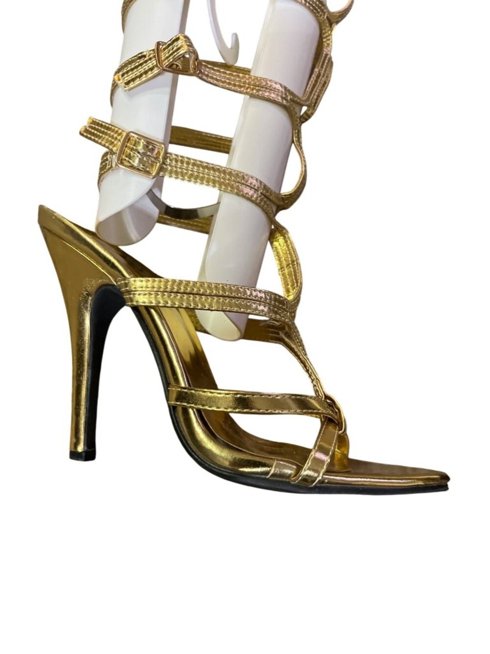 FUN Gold Gladiator Knee High Heels Strappy Sandals Women's 8 Used - Picture 8 of 16